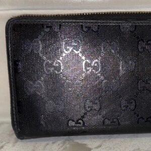 Gucci GG Imprime Zip Around Long Wallet Black PVC/Leather Authentic GUC